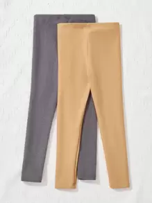 SHEIN Set de 2 piezas Leggings de franela cálida de unicolor casual y cómodo para niña