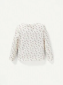 Cozy Pixies 嬰兒女寬鬆睡衣套裝，花朵圖案圓領長袖上衣和長褲 - 杏色 - 查看 2