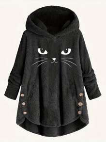 Calvaya Áo nỉ lông xù cỡ lớn, in hình hoạt hình, thích hợp mặc mùa Thu/Đông. - màu đen - Xem 3