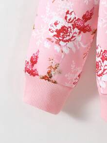 SHEIN Girls' Flower Print Thermal Lined Hooded Jacket - Pink - View 4