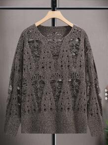 Manfinity EMRG 男士鏤空毛衣 - 咖啡棕 - 查看 4