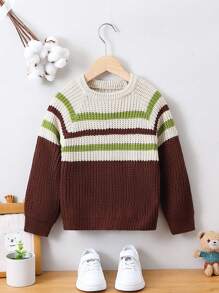 幼兒男童條紋拼色斜肩毛衣 - 彩色 - 查看 1