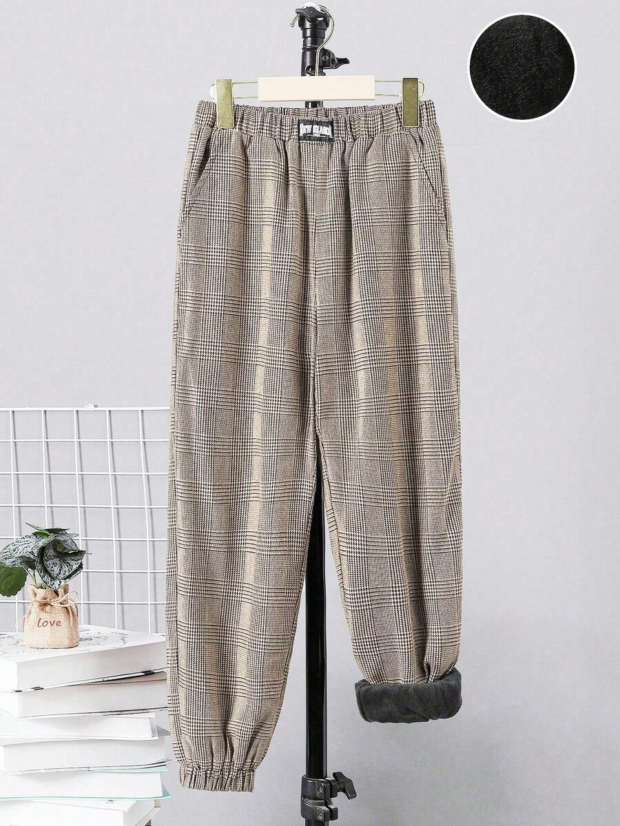 SHEIN Cậu bé Tween In kẻ sọc Lót nhiệt Quần - màu nâu - Xem 1