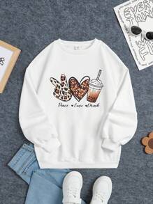 SHEIN Girls' Casual Round Neck Pullover Sweatshirt For Leisure And Home - White - View 1