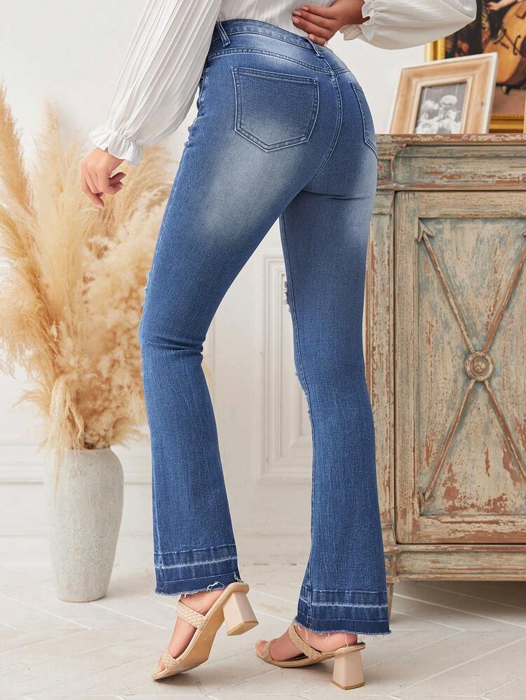 High Waist Flared Jeans With Distressed Design