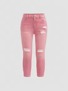 SHEIN Young Girl Ripped Jeans - Pink - View 1