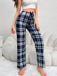 Bow Detail Plaid Sleep Pants - Multicolor - View 5
