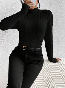 SHEIN Frenchy Áo len dệt kim cổ giả - màu đen - Xem 4