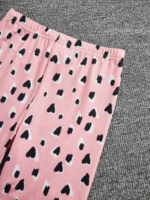 SHEIN Young Girl Cartoon & Letter Graphic Tee & Pants Snug Fit PJ Set - Pink - View 6