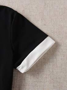 Sparklyn Tween Girl 2pcs/Set Short Knit T-Shirt With Color Block - Black and White - View 6