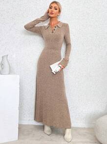 SHEIN Essnce 女士肋條領t恤和裙子套裝