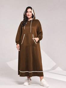 Mulvari Kích thước lớn Khối màu Đàm áo cánh có mũ Với Cán Hem Và Dây rút - Màu nâu  Mocha - Xem 6