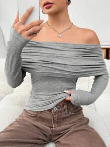 SHEIN EZwear Camiseta Sin Hombros Con Fruncido