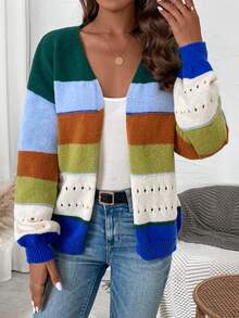 SHEIN LUNE 色塊開衫(開襟款) - 彩色 - 查看 6