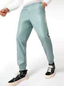 GENTILAND Men'S Woven Casual Pu Leather Pants - Green - View 1