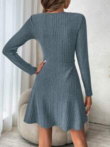 SHEIN Frenchy Solid Color Knitted Dress Without Belt - Baby Blue - View 2