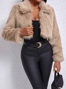 SHEIN PETITE Của phụ nữ Ngắn Cắt Mở Mặt trước Áo khoác - Màu Khaki - Xem 6