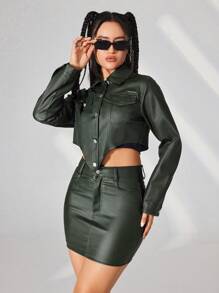 Lunelith SHEIN Lunessa Ladies Fashion Solid Color Asymmetric Hem Cut Short Jacket For Autumn Fall Cloth For Women