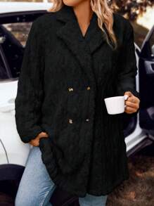 SHEIN LUNE Plus Size Cable Knit Cardigan - Black - View 5