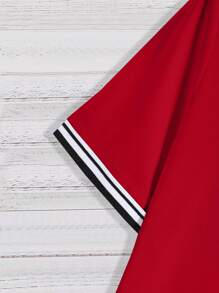 Manfinity Roughcore Nam Giải trí Ngắn tay Áo thun Với Màu tương phản Cắt tỉa Và In thư - Đỏ - Xem 4