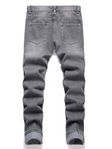 Teen Boys' Ripped Jeans With Cloth Patchwork - Grey - View 2