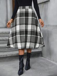 SHEIN Frenchy In kẻ sọc Cao eo Váy - Xám - Xem 1