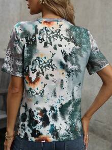 SHEIN LUNE 扎染标语图案 T 恤 图案 T 恤 女式上衣 - 杏色 - 查看 2