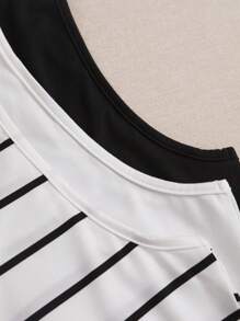 SHEIN Unity 3 件套方领背心图案 T 恤女式上衣 - 彩色 - 查看 5