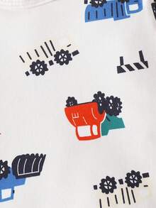 Baby Jungen Cartoon Bagger Bedruckter Jumpsuit Mit Hut, Herbst Und Winter