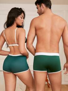 SHEIN 1 Miếng Đồ họa Chữ cái Tương phản ràng buộc Bras & 1 Miếng Quần nữ Bộ đồ lót - màu xanh lá - Xem 2