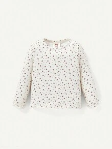 Cozy Pixies 嬰兒女寬鬆睡衣套裝，花朵圖案圓領長袖上衣和長褲 - 杏色 - 查看 6