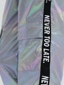 SHEIN Explorewe Girls' Text Printed Cargo Pants With Flap Pockets - Silver - View 3