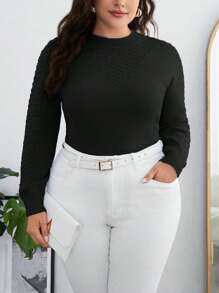 SHEIN Clasi Suéter Ajustado De Talla Grande - Negro - Ver 1
