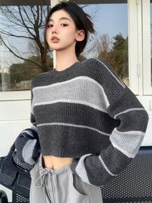 DAZY Của phụ nữ Khối màu Quần skinny Áo len - Màu xám đen - Xem 2