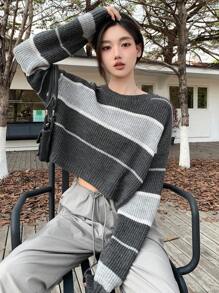 DAZY Của phụ nữ Khối màu Quần skinny Áo len - Màu xám đen - Xem 8