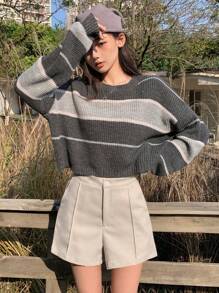 DAZY Của phụ nữ Màu thuần Lỏng lẻo phù hợp Giải trí Quần short - Màu be - Xem 6