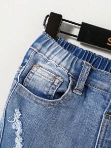 SHEIN Young Boy Casual Mid-Rise Irregularly Cut Distressed Jeans - Medium Wash - View 3