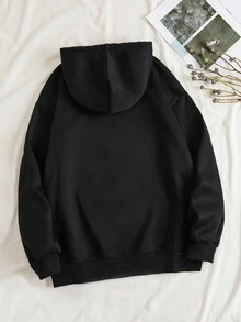 SHEIN EZwear 大尺碼單色束口連帽衛衣 - 黑色 - 查看 2