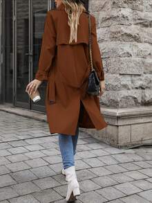 SHEIN LUNE DOUBLE-BREASTED Áo khoác Trench Áo khoác - màu nâu - Xem 2