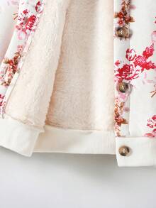 SHEIN 少女全身花卉印花保暖内衬连帽夹克 - 杏色 - 查看 5