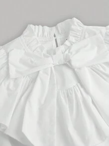 SHEIN Teen Girl Ruffle Trim Bow Front Flounce Sleeve Blouse - White - View 4