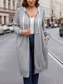 SHEIN LUNE 女性大碼抽繩拉錬夾克 - 淺灰色 - 查看 1