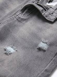 Teen Boys' Ripped Jeans With Cloth Patchwork - Grey - View 7