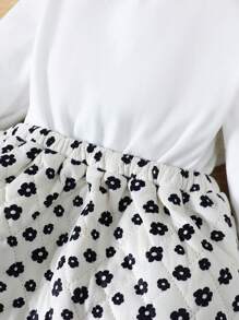 SHEIN Young Girl Ditsy Floral Print Quilted Jacket & Dress - Apricot - View 4