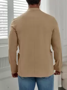 Manfinity Homme Men's Notch Lapel Collar Suit Jacket - Khaki - View 4