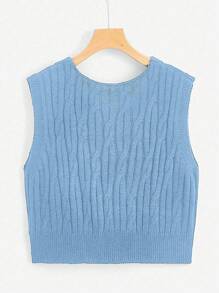 Flirla Hơn Xoắn Dan Áo len vest - Màu xanh nhạt - Xem 2