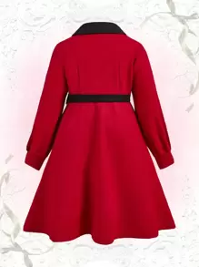 Flirla Áo khoác nữ cỡ lớn có dây buộc eo - Đỏ - Xem 2