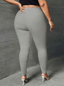 SHEIN SXY Plus Size Solid Color Stretchy Leggings For All Occasions - Dark Grey - View 2