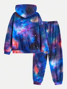 SHEIN 男孩太空人印花連帽衫和運動褲 - 彩色 - 查看 2