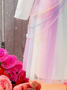 SHEIN Young Girl Rainbow Puffy Tulle Mesh Cake Dress, Suitable For Gorgeous Autumn - Multicolor - View 7